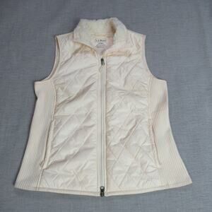 LL Bean Vest Womens Medium Beige Full Zip Quilted Mock Neck Preppy Outdoor